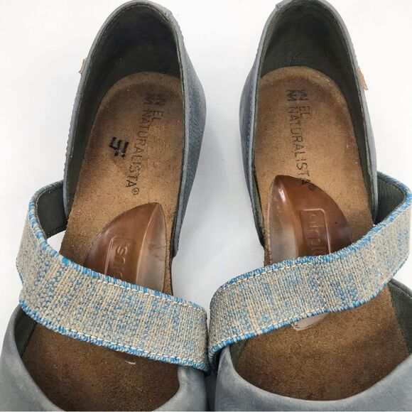 El Naturalista Blue Suede Leather Mary Jane Slip On Pointed Toe Ballet Flat Shoe - Picture 7 of 16